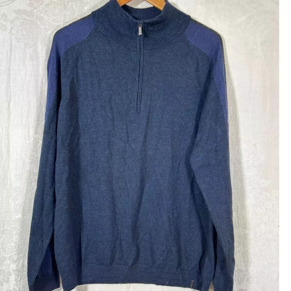 Calvin Klein Men’s XL Merino‎ Wool Blend Blue/navy/gray 1/4 Zipped